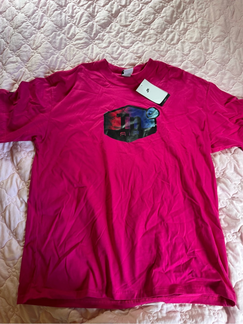 Nike Men's Hot Pink Short Sleeve T-Shirt with Metallic Logo
